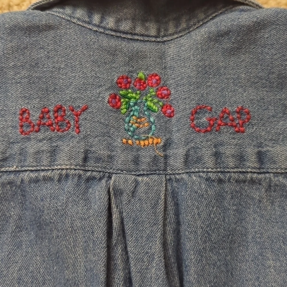 Gap Baby Gap Colorful Embroidery Floral Heart Buttons Soft Denim Vest 6-12 Month